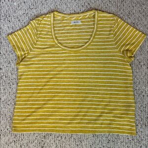 Madewell Yellow and White Striped Short Sleeve Scoopneck Top XL